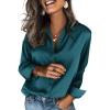 Zeagoo Satin Blouses for Women Silk Button Down Shirts Long Sleeve Business Casual Tops(Teal Blue)