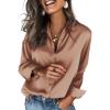 Zeagoo Satin Blouses for Women Silk Button Down Shirts Long Sleeve Business Casual Tops(Toffee)