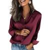 Zeagoo Satin Blouses for Women Silk Button Down Shirts Long Sleeve Business Casual Tops(Wine Red)