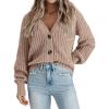 Zeagoo Women’s 2026 Fall Chunky Knit Cardigans Open Front Long Sleeve V Neck Button Loose Cardigan Sweaters(B_khaki)