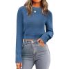 Zeagoo Women’s 2026 Fall Crewneck Cropped Sweater Trendy Long Sleeve Ribbed Knit Pullover Jumper Tops(Blue)