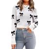 Zeagoo Women’s 2026 Fall Crewneck Cropped Sweater Trendy Long Sleeve Ribbed Knit Pullover Jumper Tops(Bowknot White)