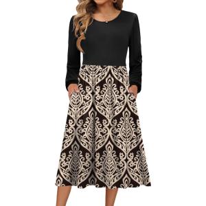Zeagoo Long Sleeve Dresses for Women 2026 Fall Winter Casual Flowy A-Line Boho Midi Party Long Dress with Pockets(Pat2)