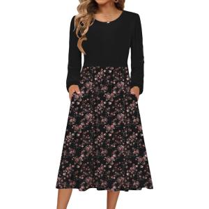 Zeagoo Long Sleeve Dresses for Women 2026 Fall Winter Casual Flowy A-Line Boho Midi Party Long Dress with Pockets(Pat4)