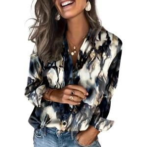 Zeagoo Satin Blouses for Women Silk Button Down Shirts Long Sleeve Business Casual Tops(Tie Dye)