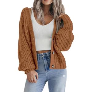Zeagoo Women’s 2026 Fall Chunky Knit Cardigans Open Front Long Sleeve V Neck Button Loose Cardigan Sweaters(Light Orange)
