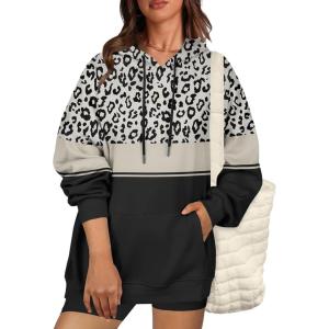 Zeagoo Womens Oversized Hoodies 2025 Fleece Sweatshirts Long Sleeve Pullover with Pocket Fall Winter Outfits Clothes(Leopard Print)
