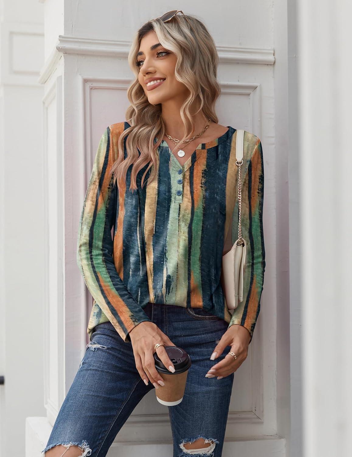 imageZeagoo Long Sleeve Shirts for Women Casual V Neck Fall Tops Dressy Summer Work Blouses ClothesMulticolor 289