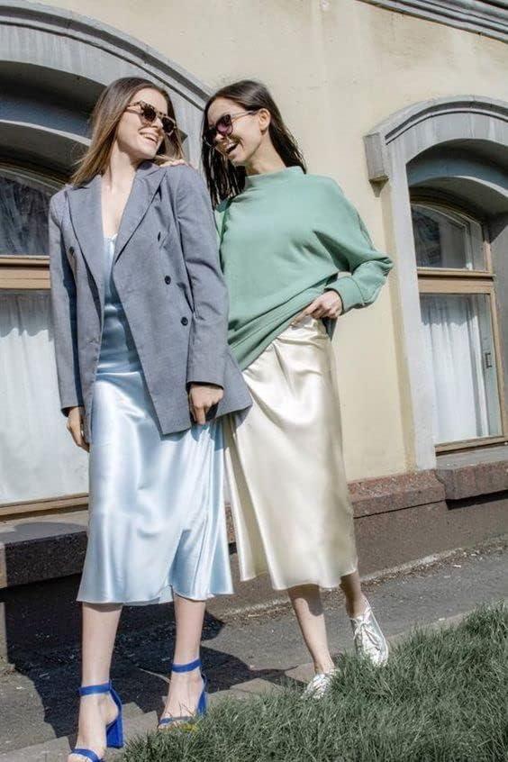 imageZeagoo Skirts for Women High Waist Skirt Elegant Midi Skirt SatinPastel Peach