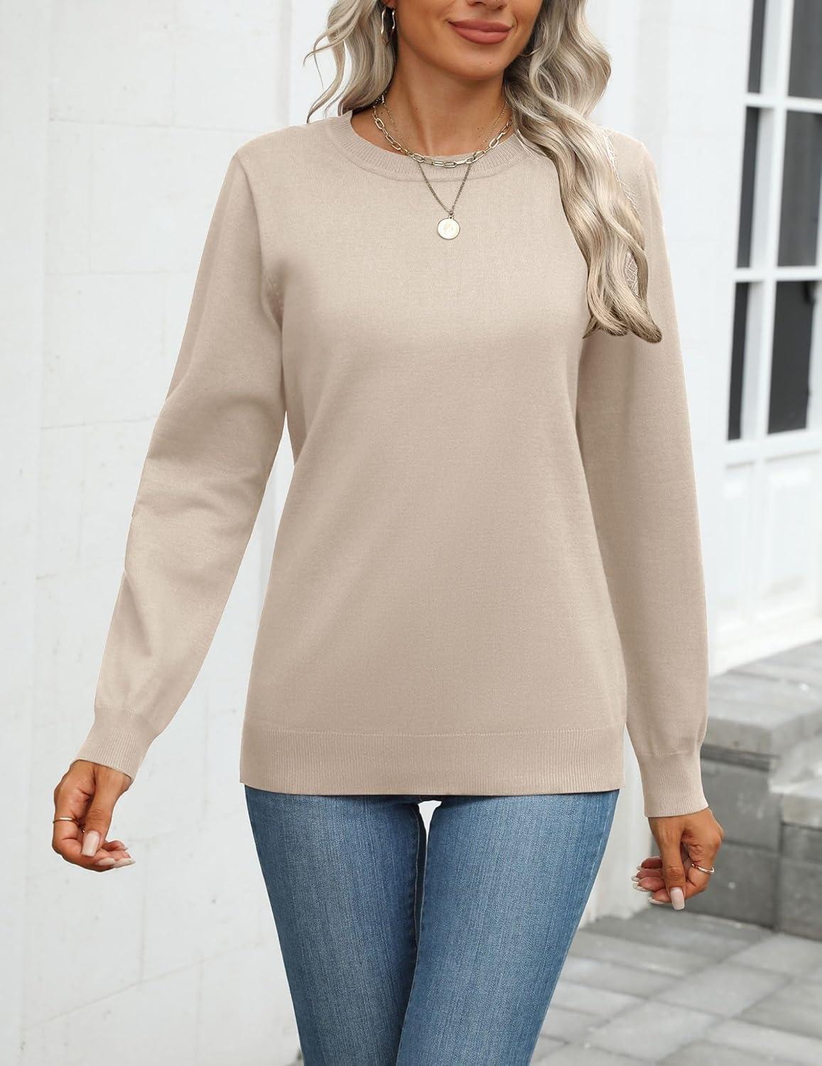 imageZeagoo Womens 2026 Fall Sweaters Long Sleeve Tops Classic Crew Neck Pullover Sweaters Loose Dressy Casual Basic ClothesApricot