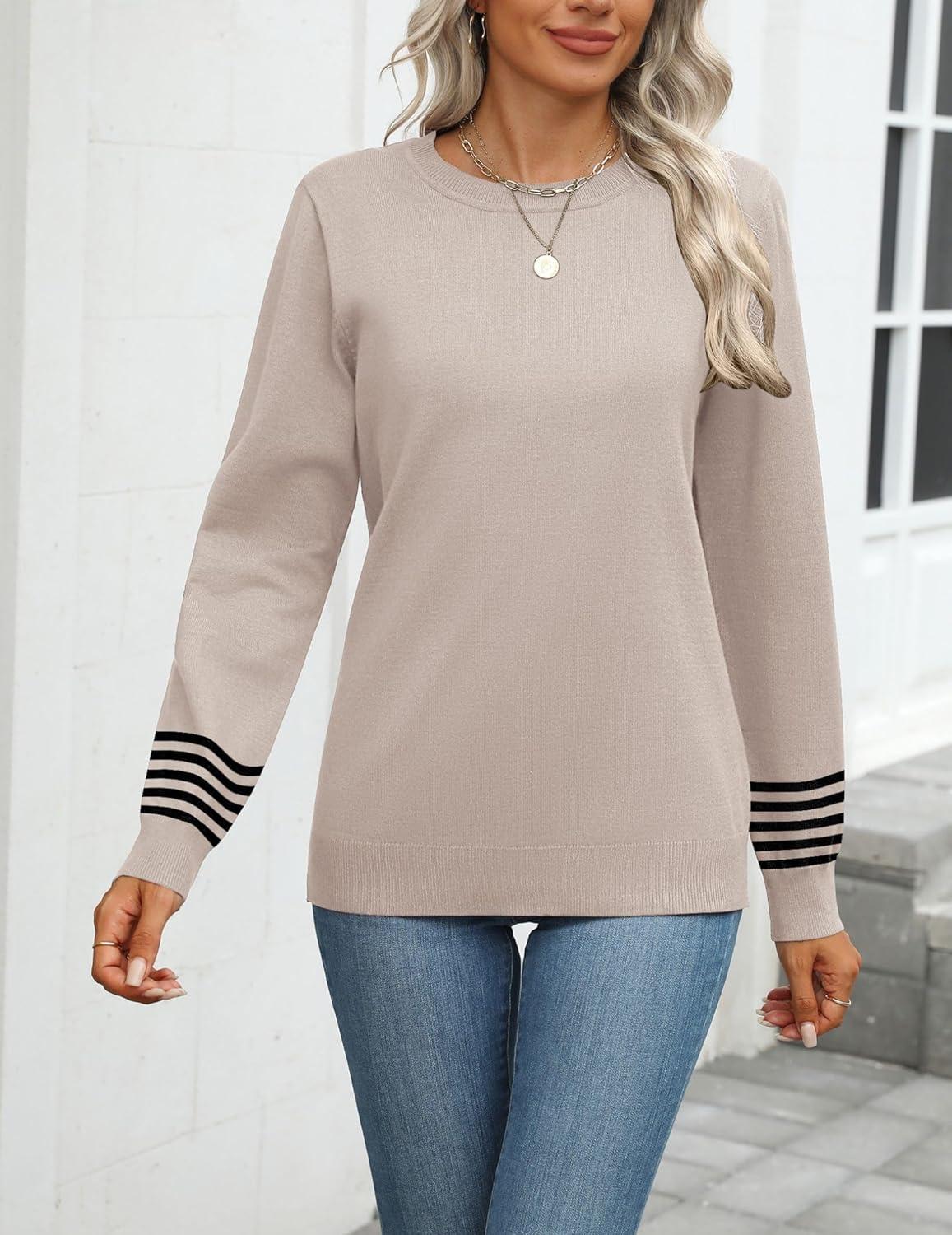 imageZeagoo Womens 2026 Fall Sweaters Long Sleeve Tops Classic Crew Neck Pullover Sweaters Loose Dressy Casual Basic ClothesApricottz255