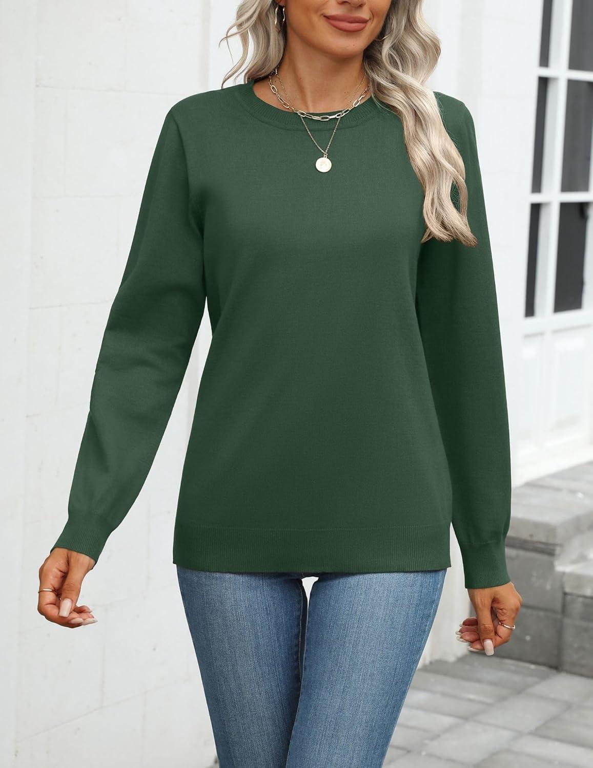 imageZeagoo Womens 2026 Fall Sweaters Long Sleeve Tops Classic Crew Neck Pullover Sweaters Loose Dressy Casual Basic ClothesArmy Green