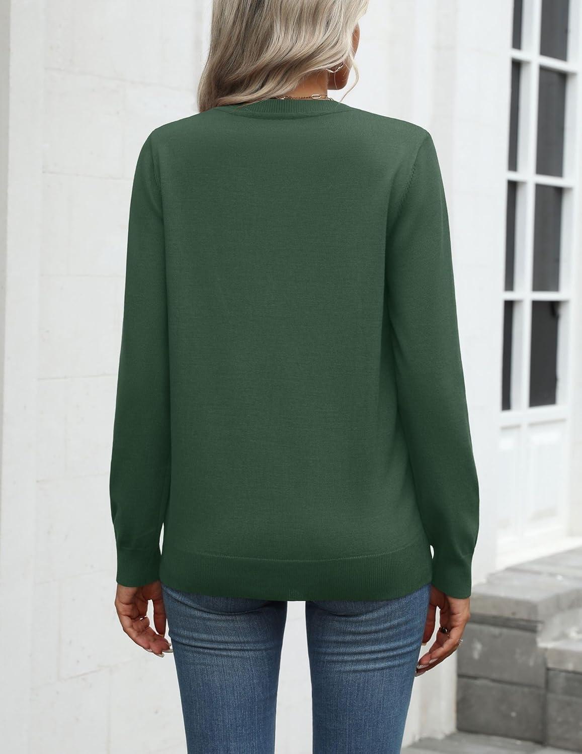 imageZeagoo Womens 2026 Fall Sweaters Long Sleeve Tops Classic Crew Neck Pullover Sweaters Loose Dressy Casual Basic ClothesArmy Green