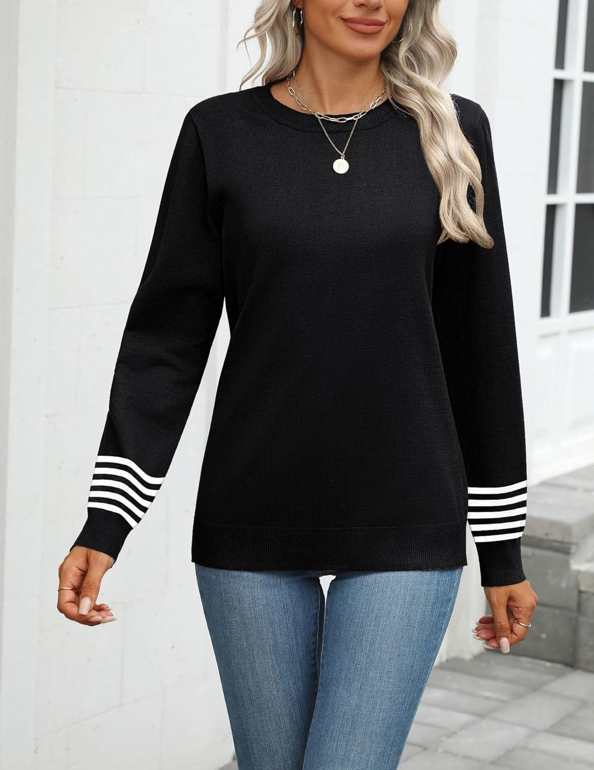 imageZeagoo Womens 2026 Fall Sweaters Long Sleeve Tops Classic Crew Neck Pullover Sweaters Loose Dressy Casual Basic ClothesBlacktz256