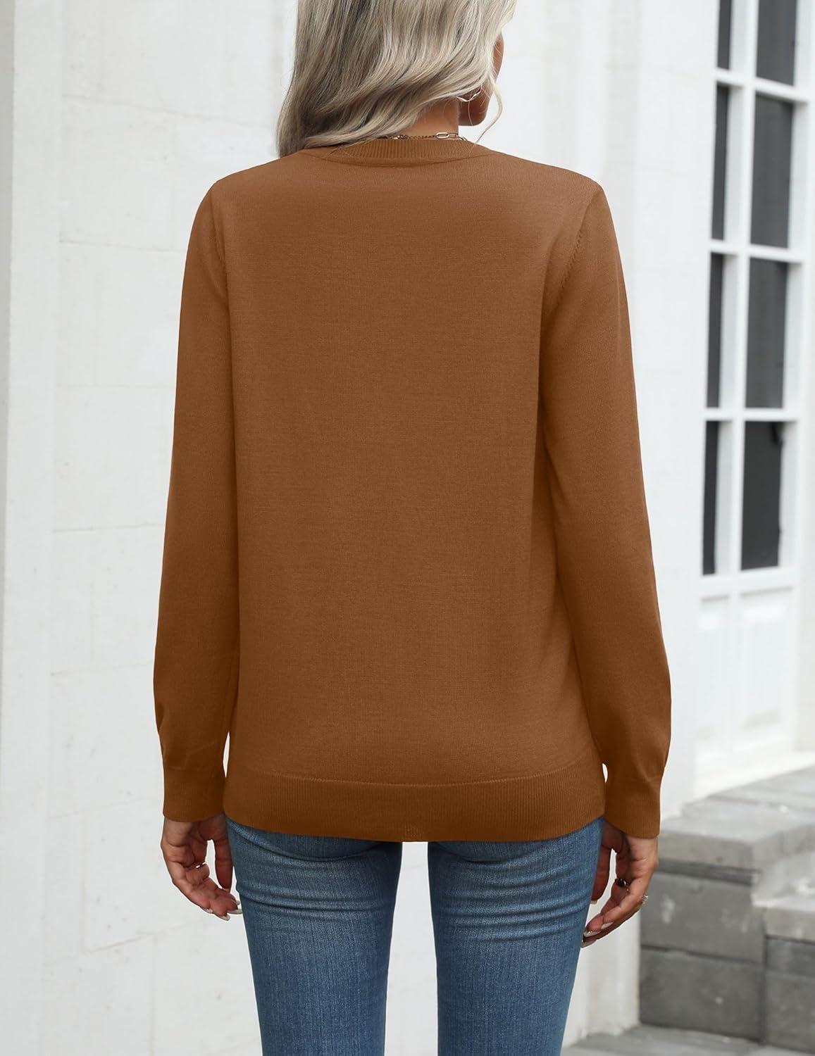 imageZeagoo Womens 2026 Fall Sweaters Long Sleeve Tops Classic Crew Neck Pullover Sweaters Loose Dressy Casual Basic ClothesCoffee