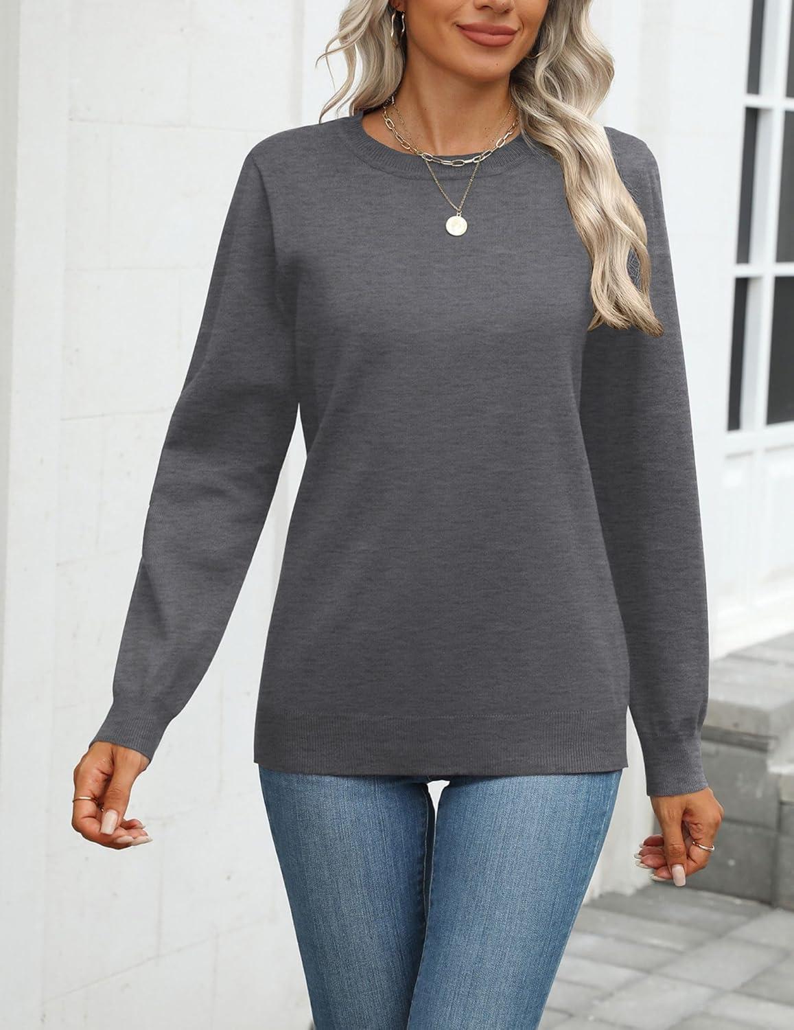 imageZeagoo Womens 2026 Fall Sweaters Long Sleeve Tops Classic Crew Neck Pullover Sweaters Loose Dressy Casual Basic ClothesDark Gray
