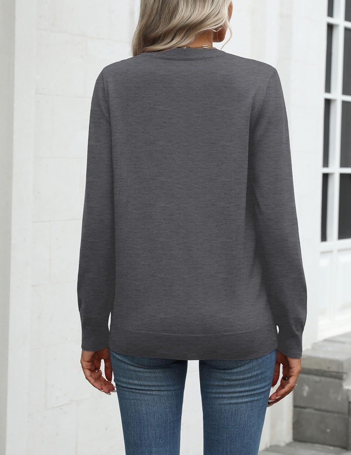imageZeagoo Womens 2026 Fall Sweaters Long Sleeve Tops Classic Crew Neck Pullover Sweaters Loose Dressy Casual Basic ClothesDark Gray