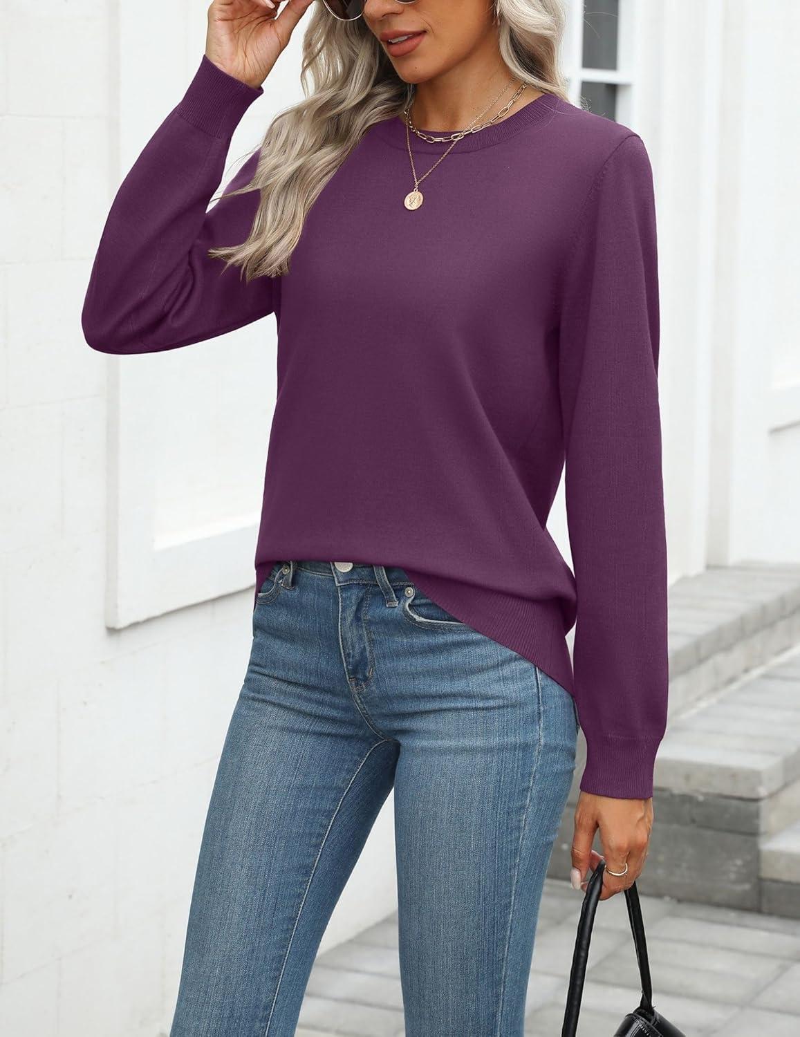 imageZeagoo Womens 2026 Fall Sweaters Long Sleeve Tops Classic Crew Neck Pullover Sweaters Loose Dressy Casual Basic ClothesDark Purple