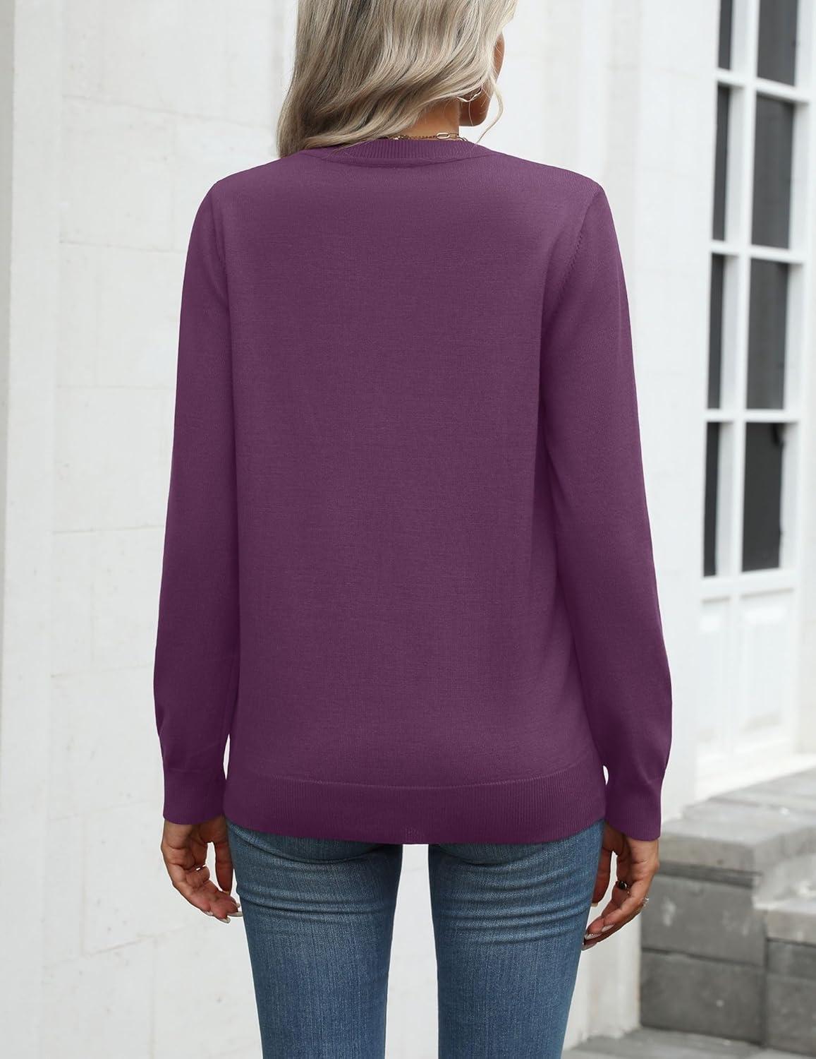 imageZeagoo Womens 2026 Fall Sweaters Long Sleeve Tops Classic Crew Neck Pullover Sweaters Loose Dressy Casual Basic ClothesDark Purple
