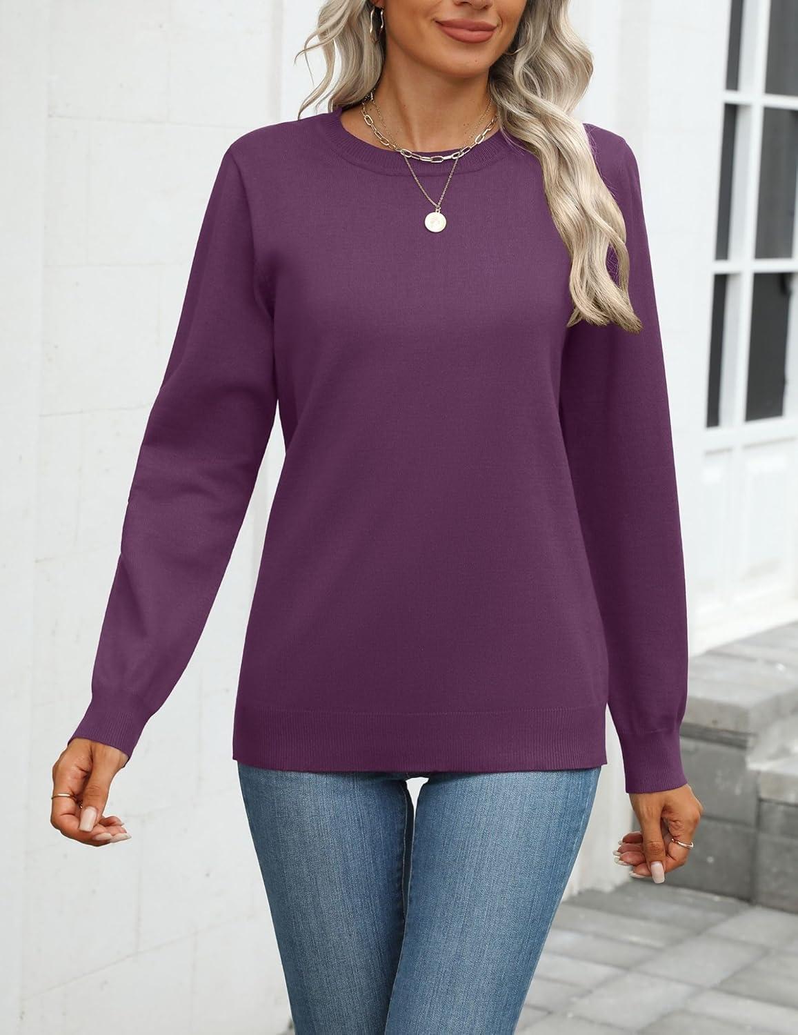 imageZeagoo Womens 2026 Fall Sweaters Long Sleeve Tops Classic Crew Neck Pullover Sweaters Loose Dressy Casual Basic ClothesDark Purple