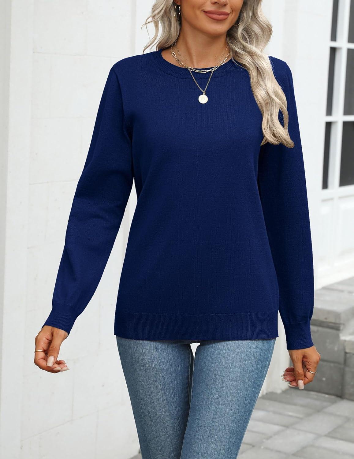 imageZeagoo Womens 2026 Fall Sweaters Long Sleeve Tops Classic Crew Neck Pullover Sweaters Loose Dressy Casual Basic ClothesDeep Blue