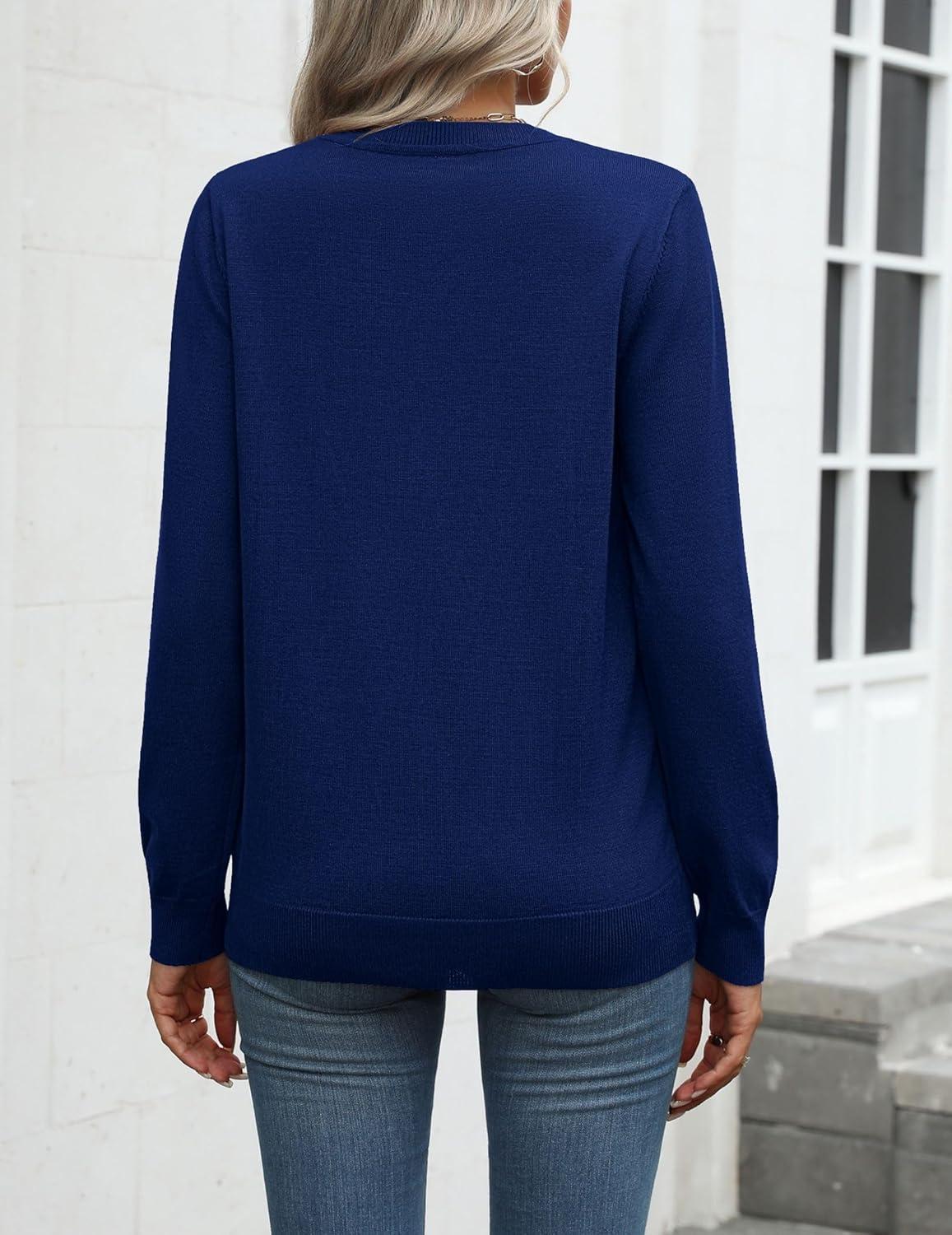 imageZeagoo Womens 2026 Fall Sweaters Long Sleeve Tops Classic Crew Neck Pullover Sweaters Loose Dressy Casual Basic ClothesDeep Blue