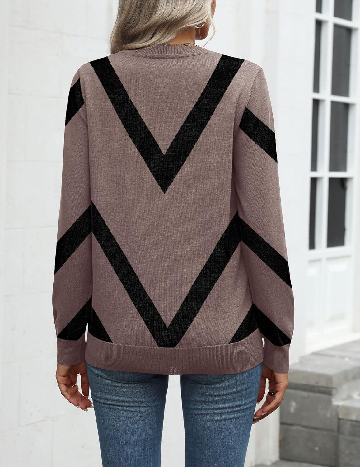 imageZeagoo Womens 2026 Fall Sweaters Long Sleeve Tops Classic Crew Neck Pullover Sweaters Loose Dressy Casual Basic ClothesGeometric Patternjh583