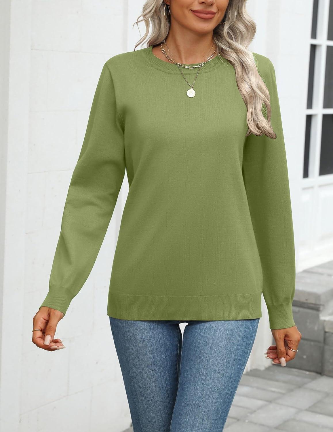 imageZeagoo Womens 2026 Fall Sweaters Long Sleeve Tops Classic Crew Neck Pullover Sweaters Loose Dressy Casual Basic ClothesGrass Green