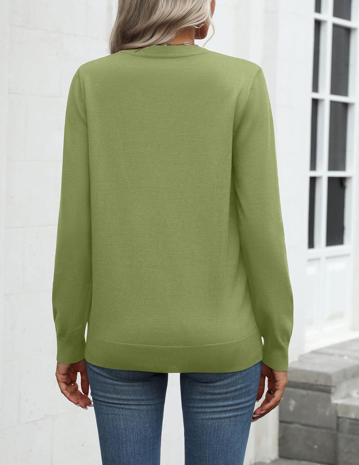 imageZeagoo Womens 2026 Fall Sweaters Long Sleeve Tops Classic Crew Neck Pullover Sweaters Loose Dressy Casual Basic ClothesGrass Green