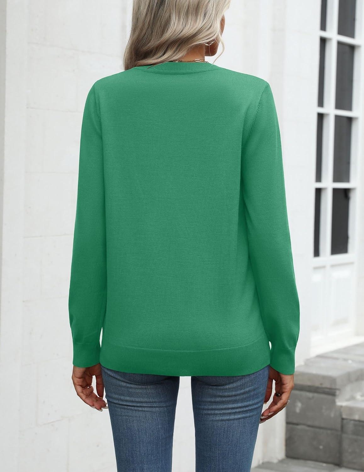 imageZeagoo Womens 2026 Fall Sweaters Long Sleeve Tops Classic Crew Neck Pullover Sweaters Loose Dressy Casual Basic ClothesGreen