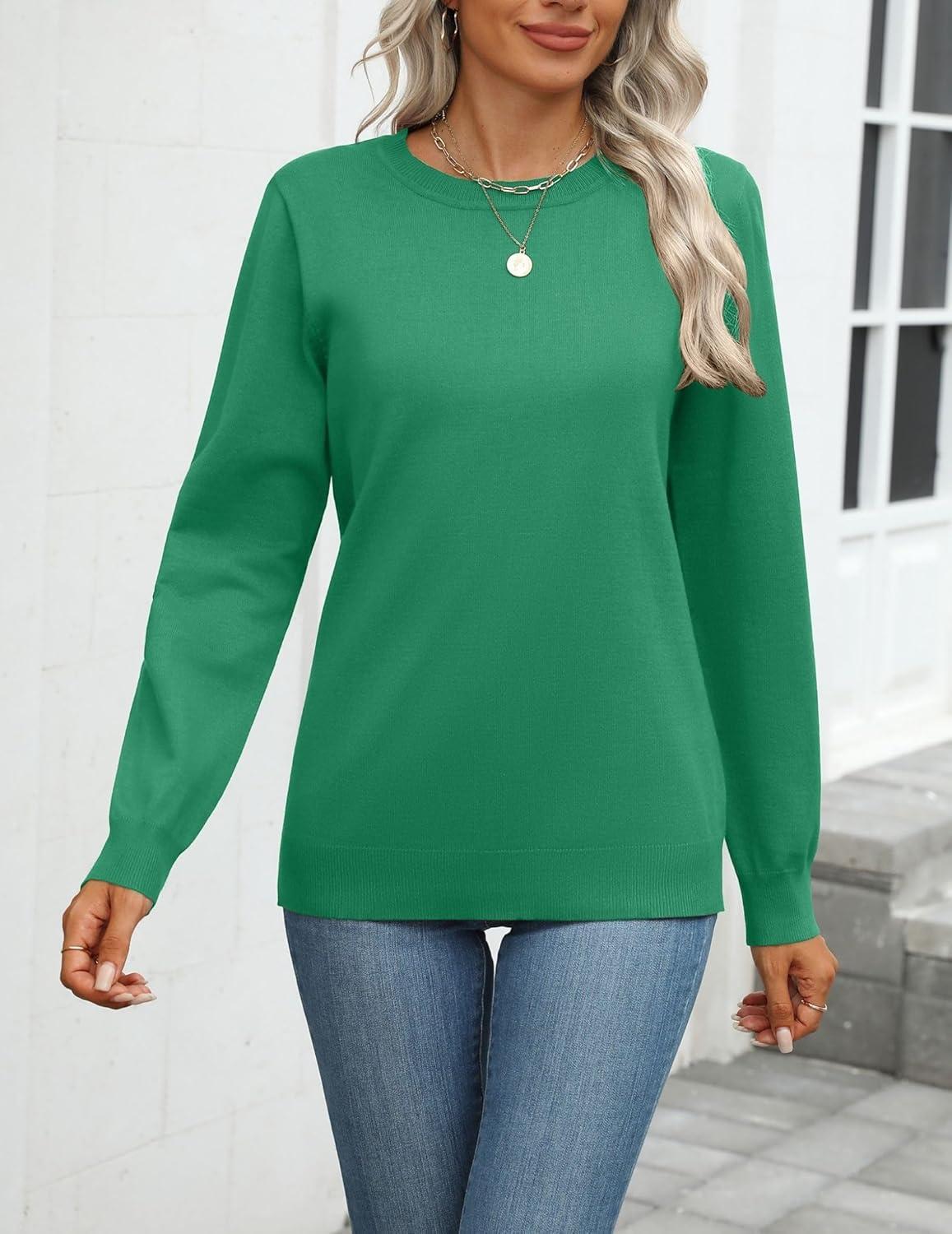 imageZeagoo Womens 2026 Fall Sweaters Long Sleeve Tops Classic Crew Neck Pullover Sweaters Loose Dressy Casual Basic ClothesGreen