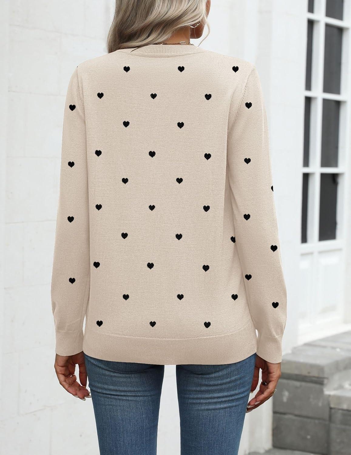 imageZeagoo Womens 2026 Fall Sweaters Long Sleeve Tops Classic Crew Neck Pullover Sweaters Loose Dressy Casual Basic ClothesLove Printkhaki