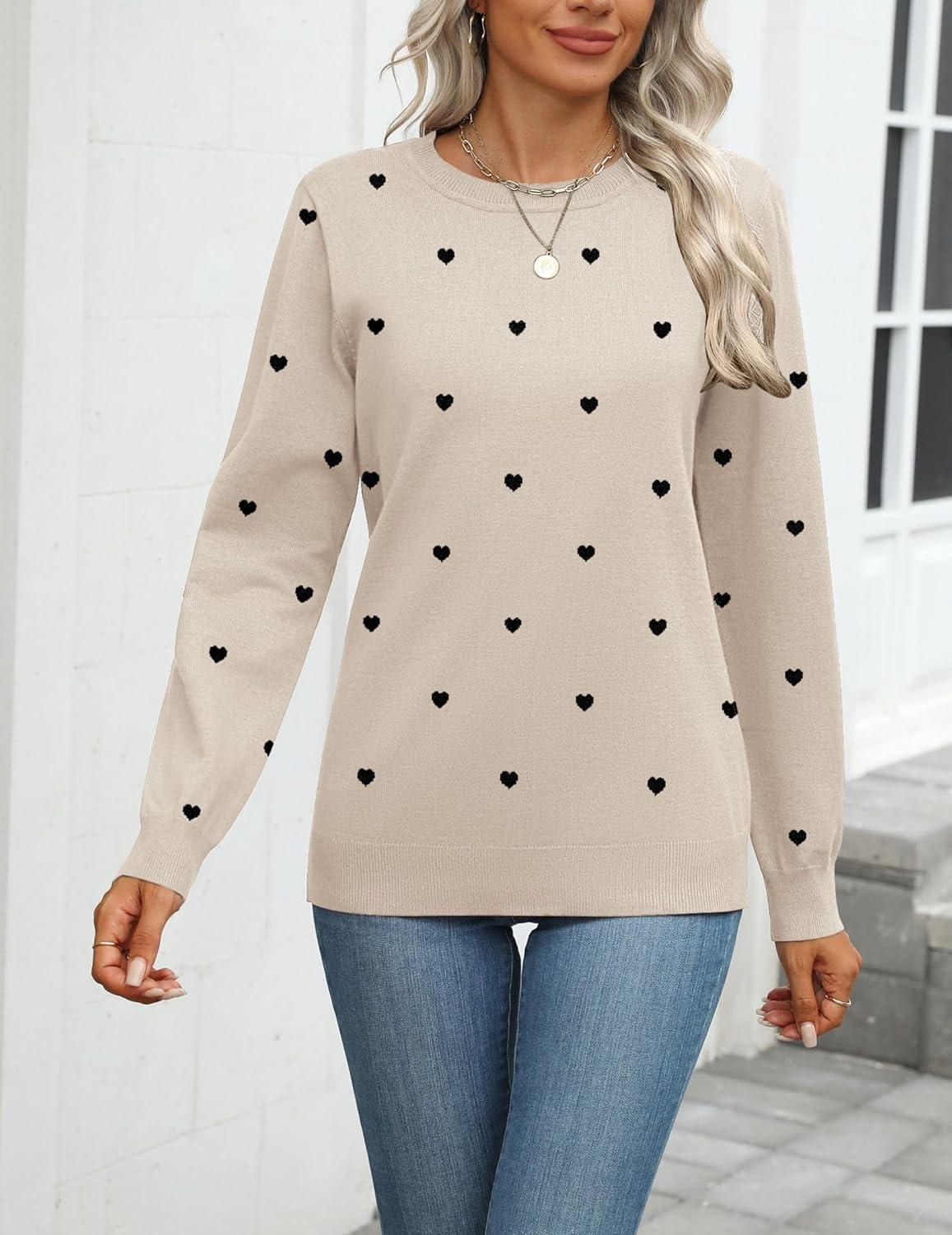 imageZeagoo Womens 2026 Fall Sweaters Long Sleeve Tops Classic Crew Neck Pullover Sweaters Loose Dressy Casual Basic ClothesLove Printkhaki