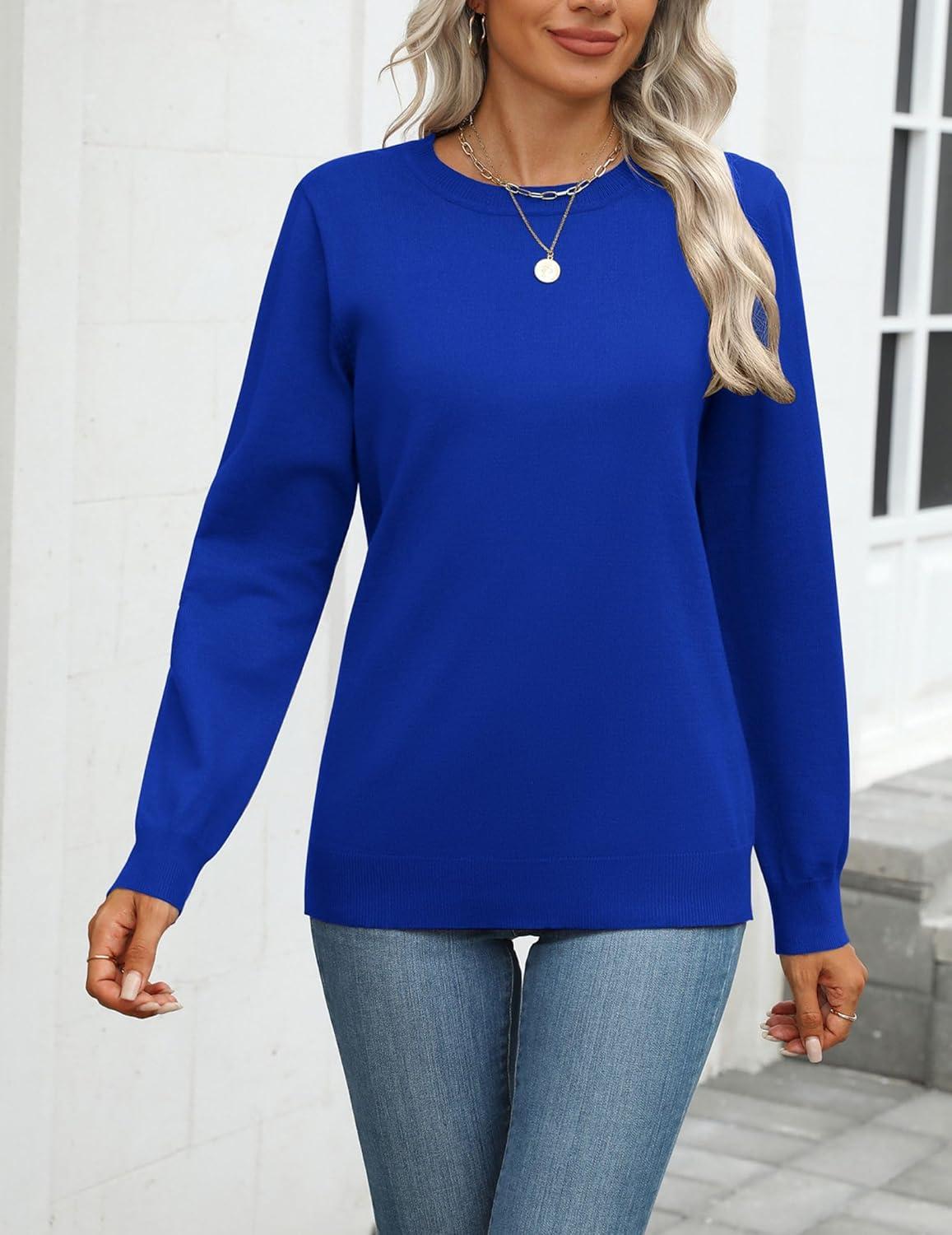 imageZeagoo Womens 2026 Fall Sweaters Long Sleeve Tops Classic Crew Neck Pullover Sweaters Loose Dressy Casual Basic ClothesNavy Blue