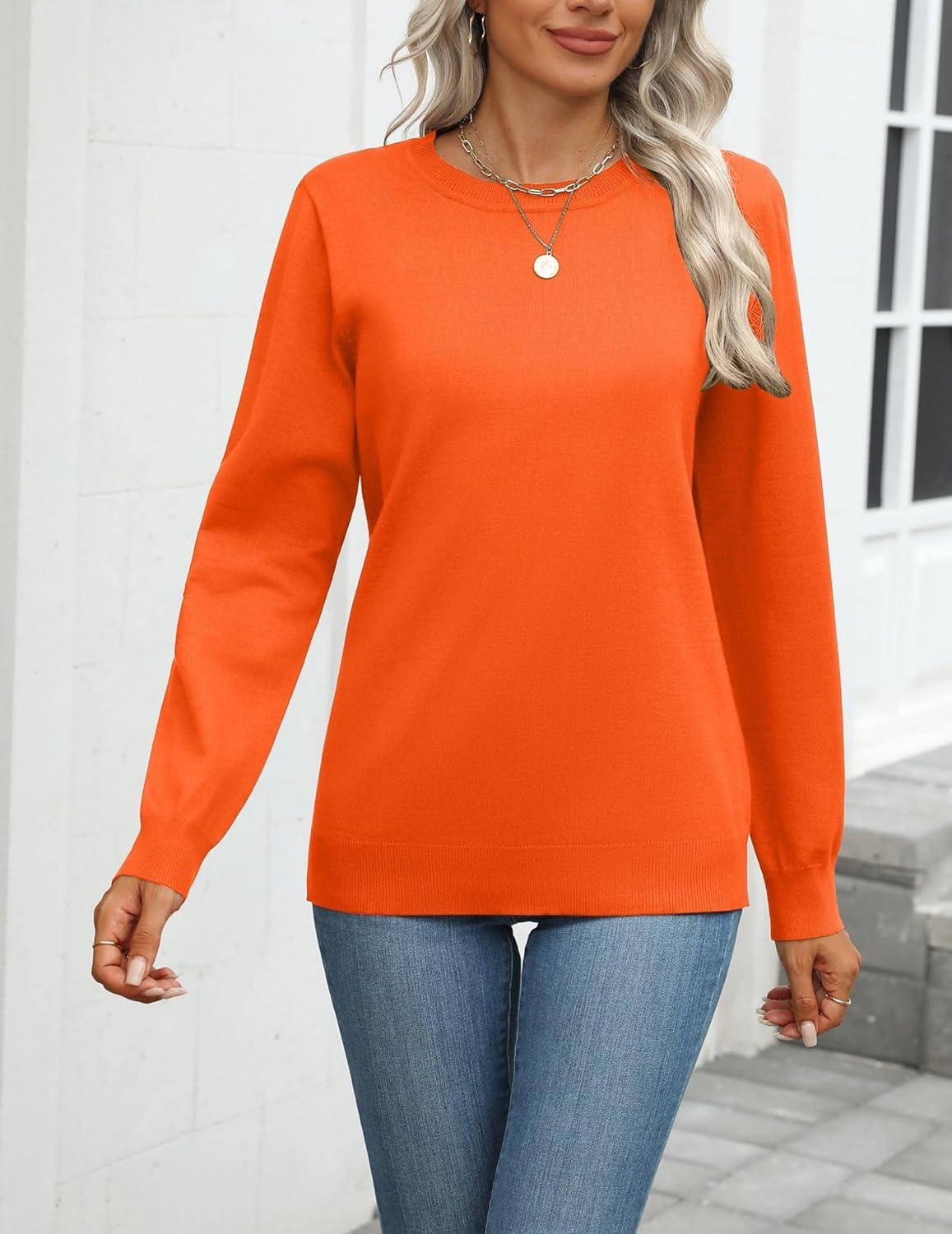 imageZeagoo Womens 2026 Fall Sweaters Long Sleeve Tops Classic Crew Neck Pullover Sweaters Loose Dressy Casual Basic ClothesOrange