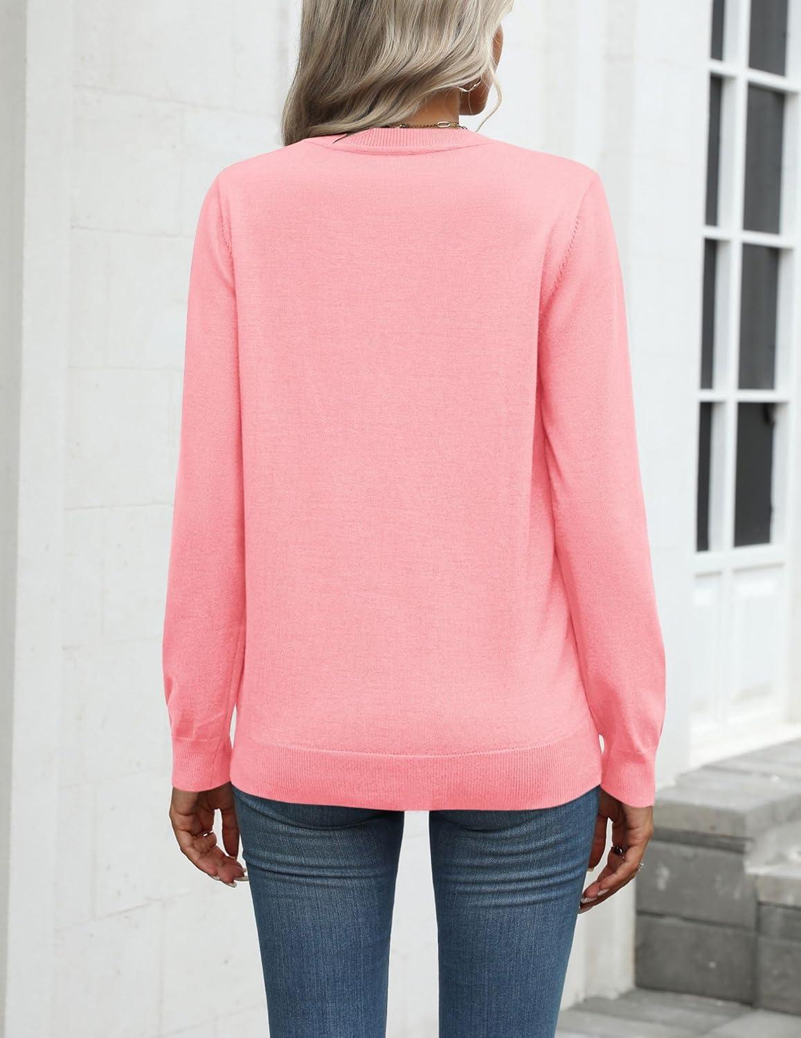 imageZeagoo Womens 2026 Fall Sweaters Long Sleeve Tops Classic Crew Neck Pullover Sweaters Loose Dressy Casual Basic ClothesPink