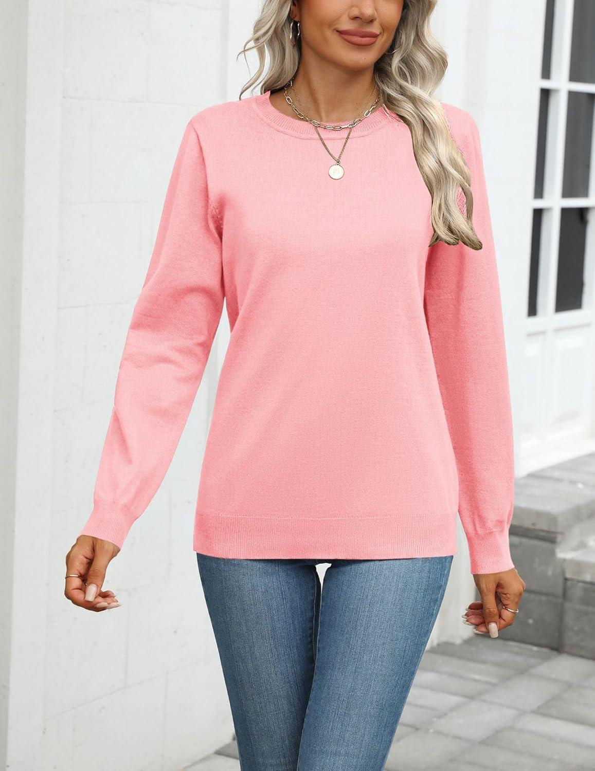 imageZeagoo Womens 2026 Fall Sweaters Long Sleeve Tops Classic Crew Neck Pullover Sweaters Loose Dressy Casual Basic ClothesPink