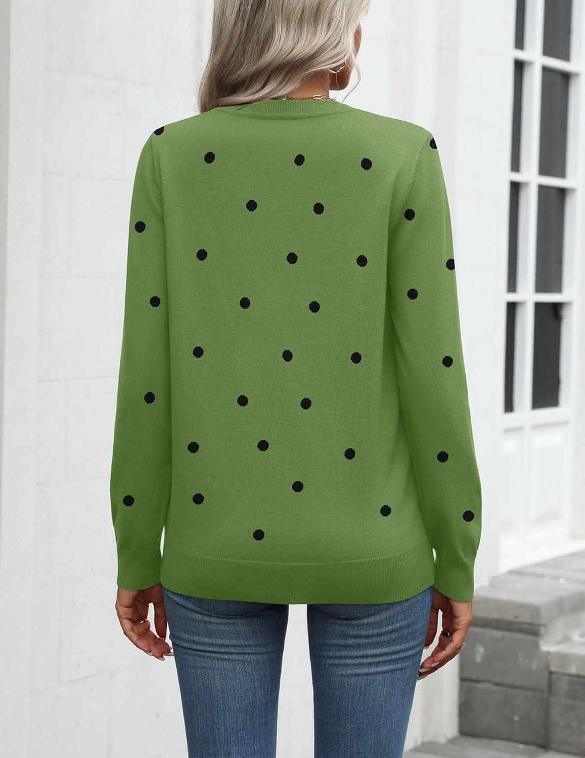 imageZeagoo Womens 2026 Fall Sweaters Long Sleeve Tops Classic Crew Neck Pullover Sweaters Loose Dressy Casual Basic ClothesPolka Dotgreen