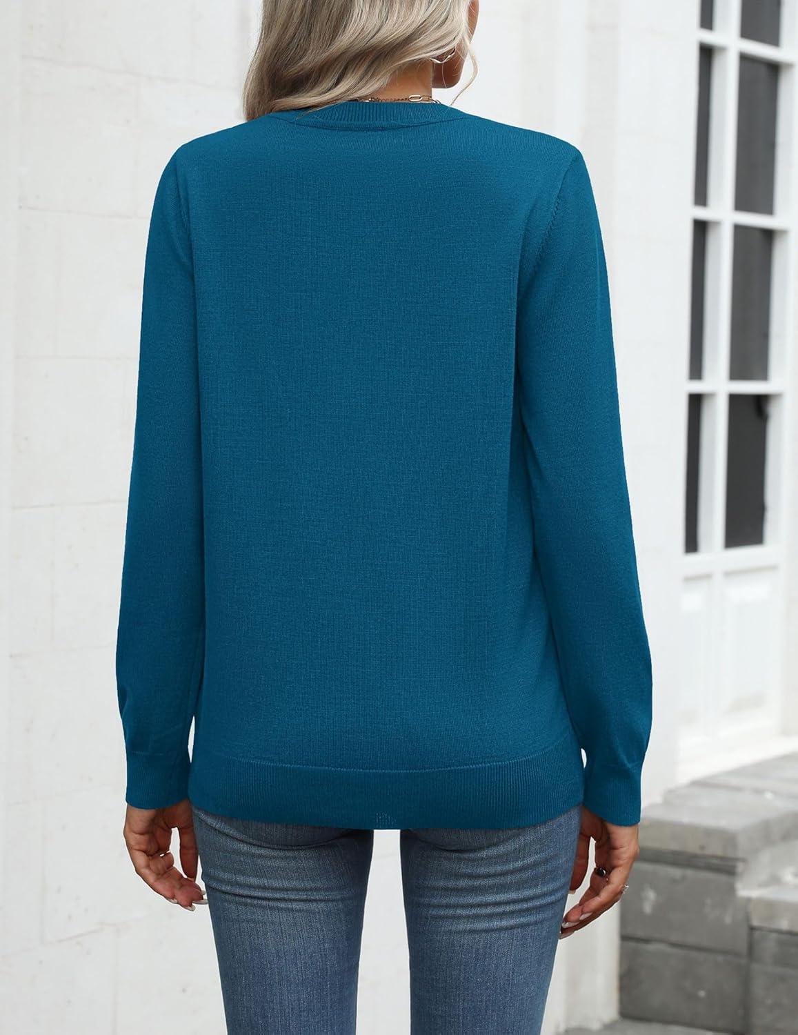 imageZeagoo Womens 2026 Fall Sweaters Long Sleeve Tops Classic Crew Neck Pullover Sweaters Loose Dressy Casual Basic ClothesTurquoise