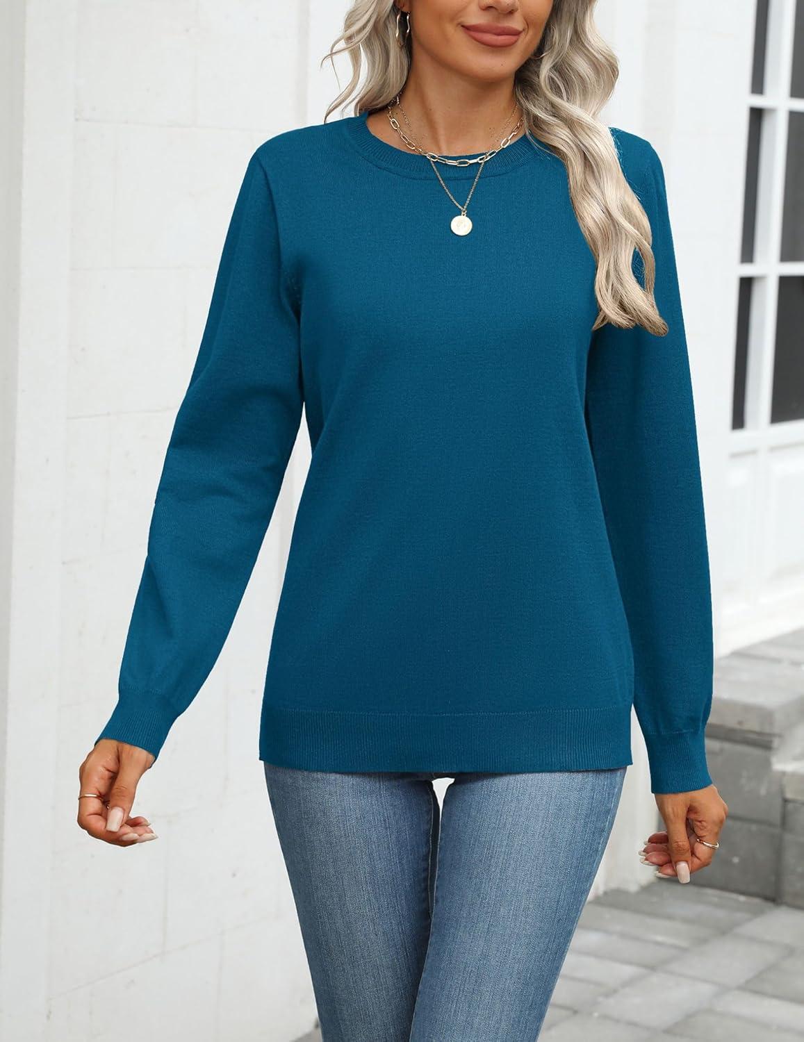 imageZeagoo Womens 2026 Fall Sweaters Long Sleeve Tops Classic Crew Neck Pullover Sweaters Loose Dressy Casual Basic ClothesTurquoise