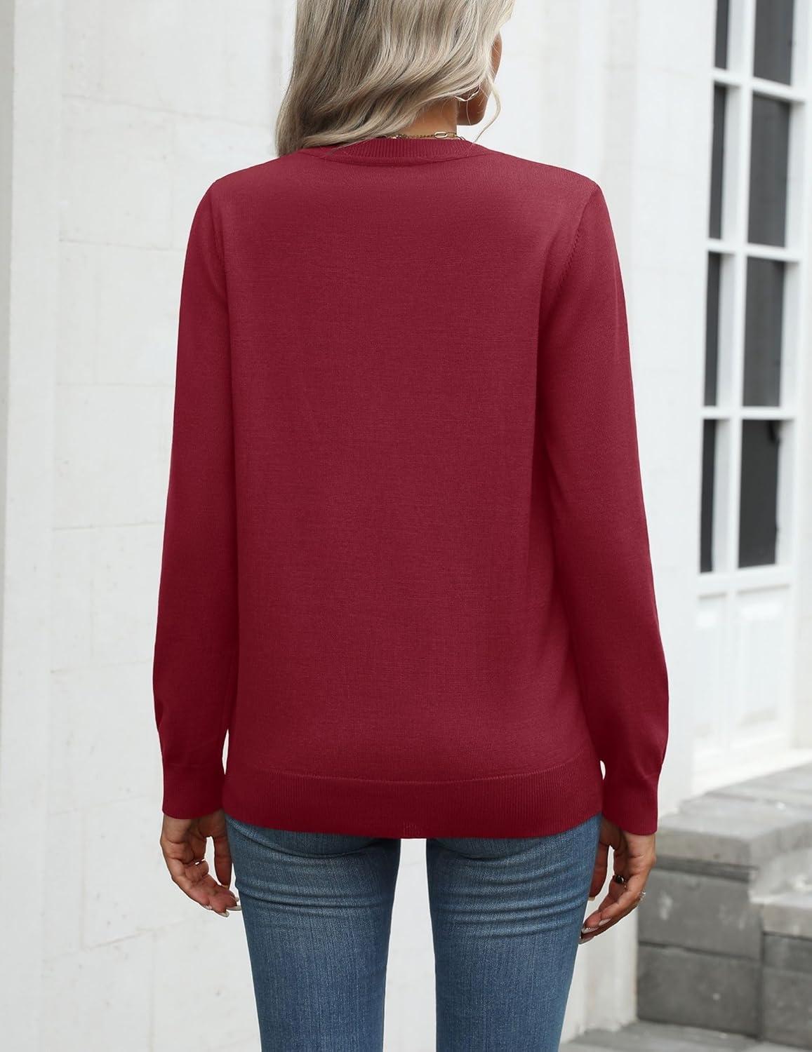 imageZeagoo Womens 2026 Fall Sweaters Long Sleeve Tops Classic Crew Neck Pullover Sweaters Loose Dressy Casual Basic ClothesWine Red