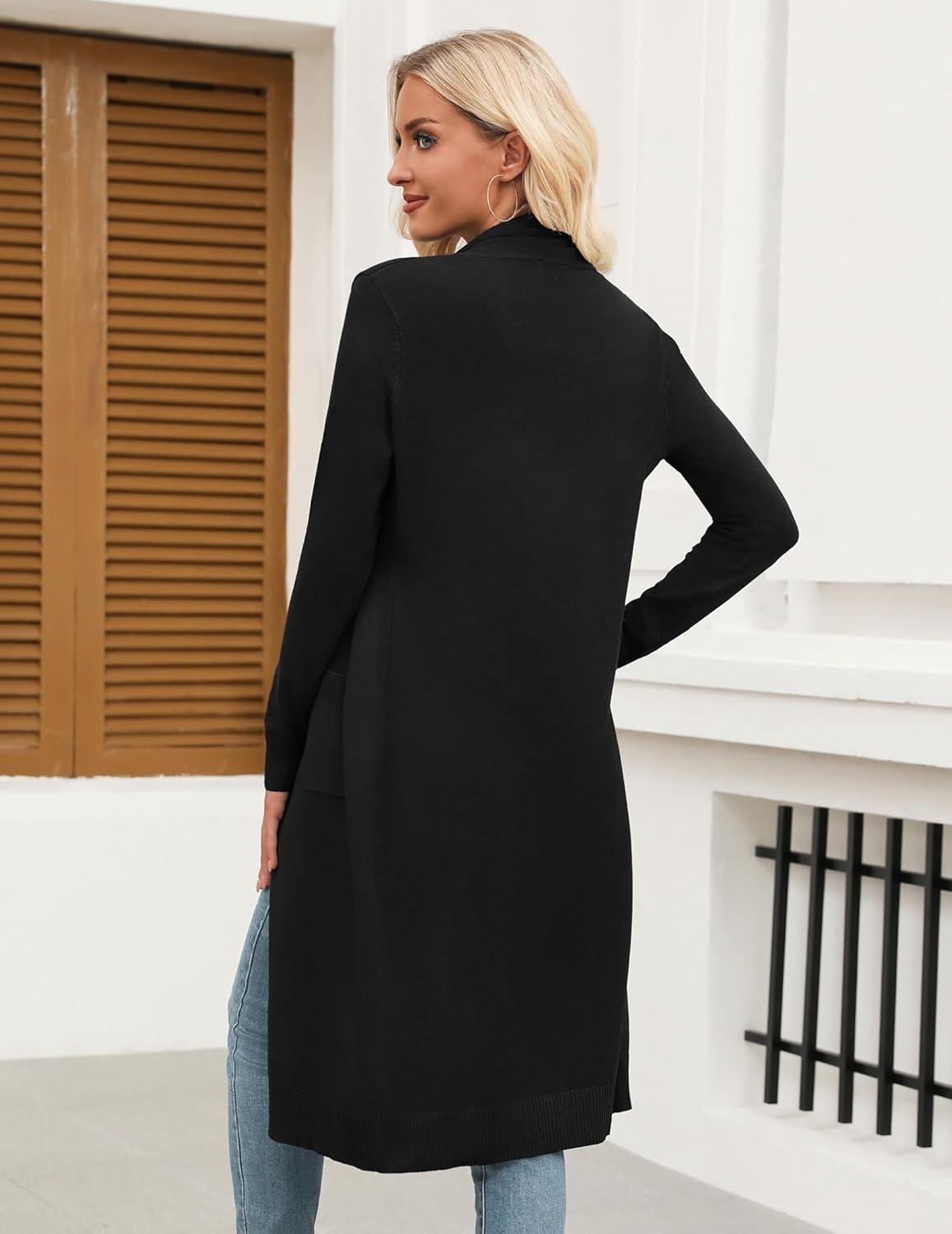 imageZeagoo Womens Long Cardigan Sweaters Lightweight Sweater Long Sleeve Open Front Casual Knit Duster Cardigans with PocketBlack