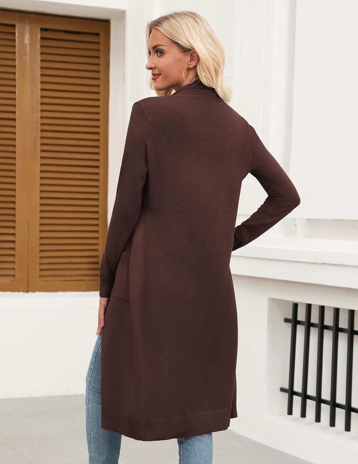imageZeagoo Womens Long Cardigan Sweaters Lightweight Sweater Long Sleeve Open Front Casual Knit Duster Cardigans with PocketBrown