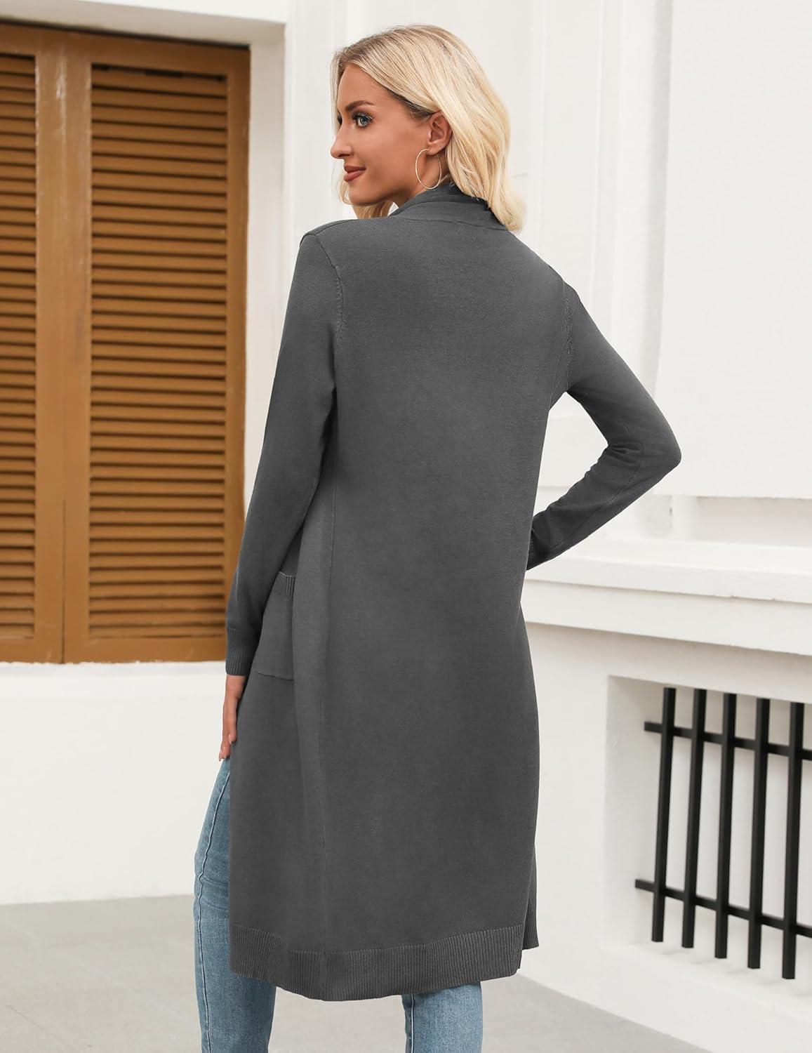 imageZeagoo Womens Long Cardigan Sweaters Lightweight Sweater Long Sleeve Open Front Casual Knit Duster Cardigans with PocketDark Grey