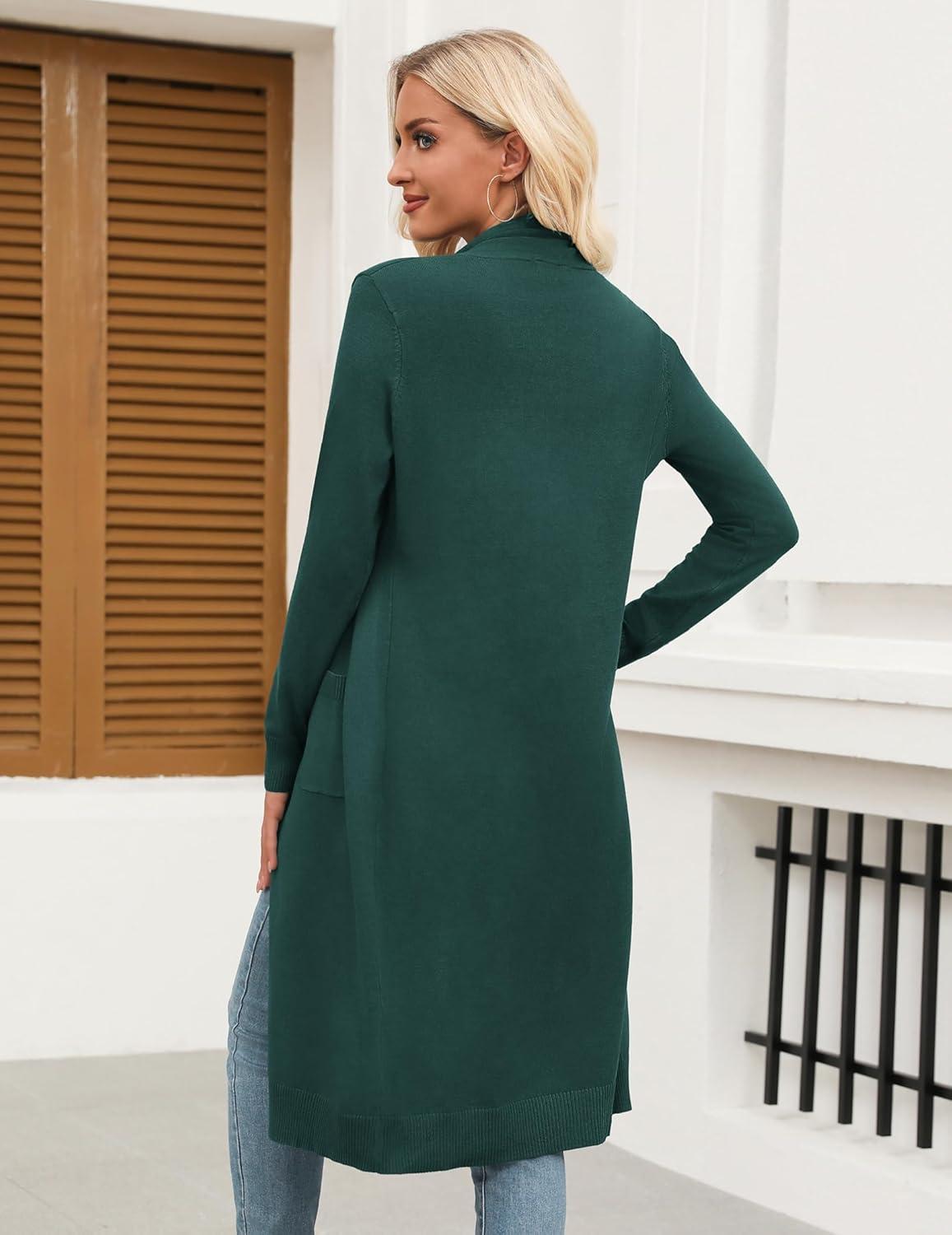 imageZeagoo Womens Long Cardigan Sweaters Lightweight Sweater Long Sleeve Open Front Casual Knit Duster Cardigans with PocketGreen
