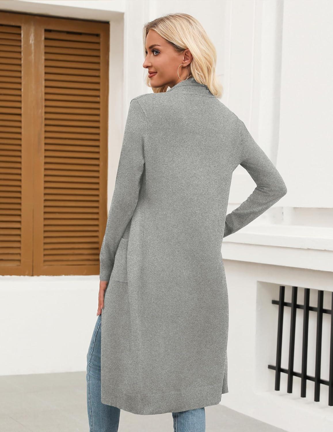 imageZeagoo Womens Long Cardigan Sweaters Lightweight Sweater Long Sleeve Open Front Casual Knit Duster Cardigans with PocketLight Grey