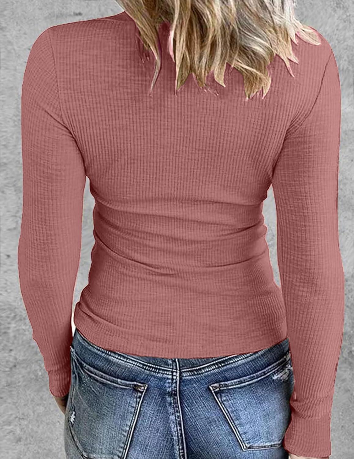 imageZeagoo Womens Long Sleeve Stretch Crewneck Ribbed TShirt Slim Fit Casual Basic Tops SXXLDusty Pink
