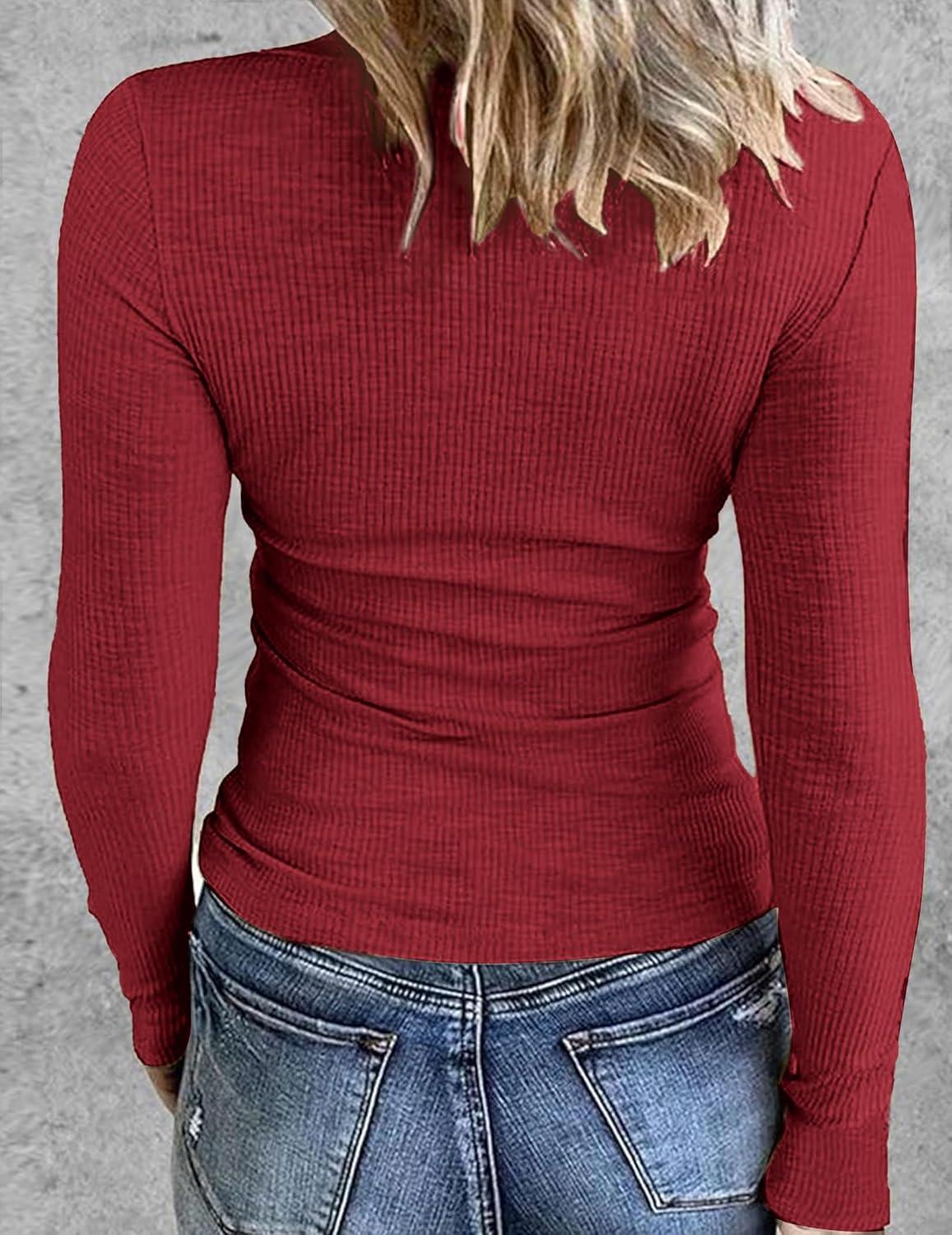 imageZeagoo Womens Long Sleeve Stretch Crewneck Ribbed TShirt Slim Fit Casual Basic Tops SXXLWine Red