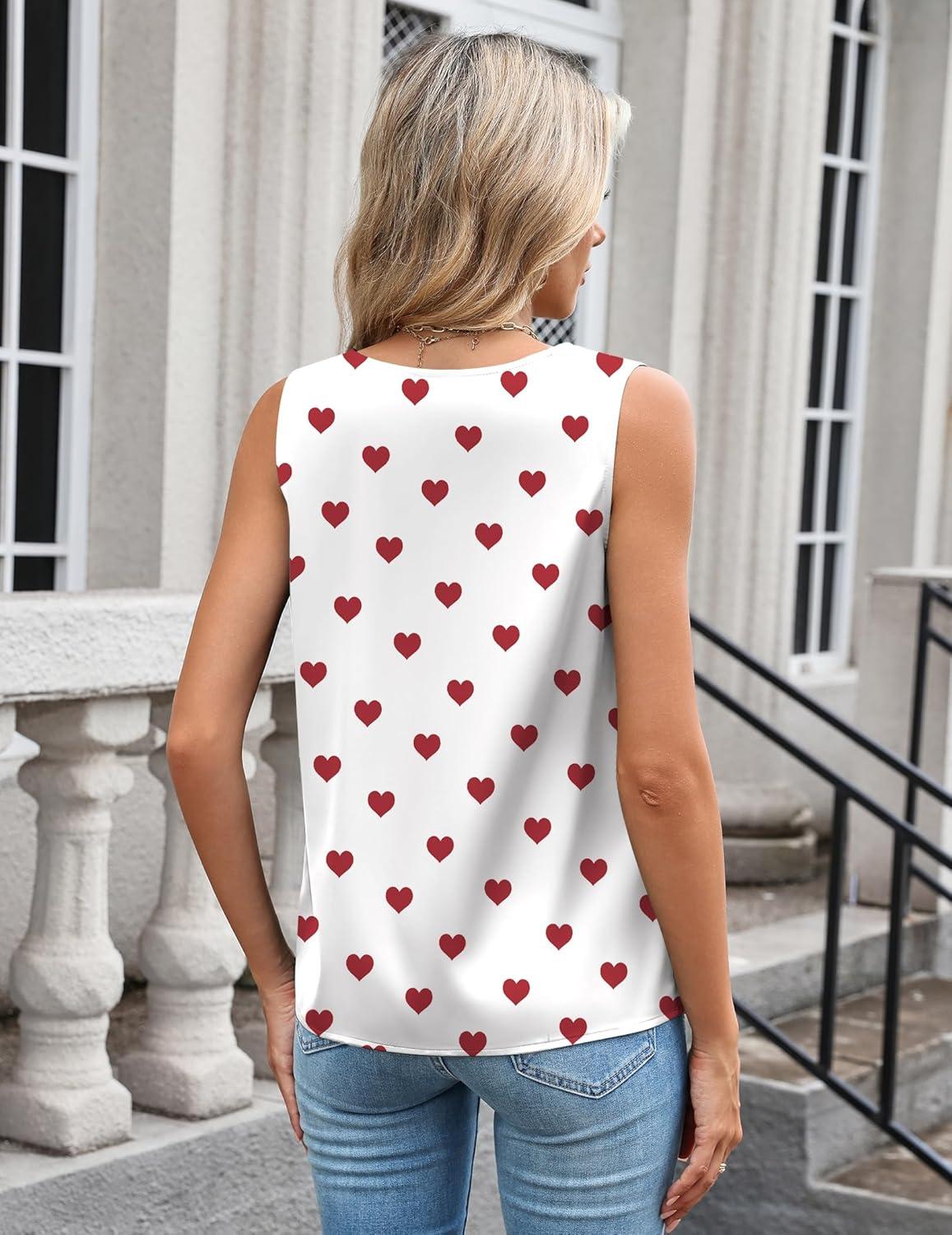 imageZeagoo Womens Silk Satin Camisole Tank Tops V Neck Pleated Dressy Casual Sleeveless Blouses Summer Business Work ShirtsZ Red Heart
