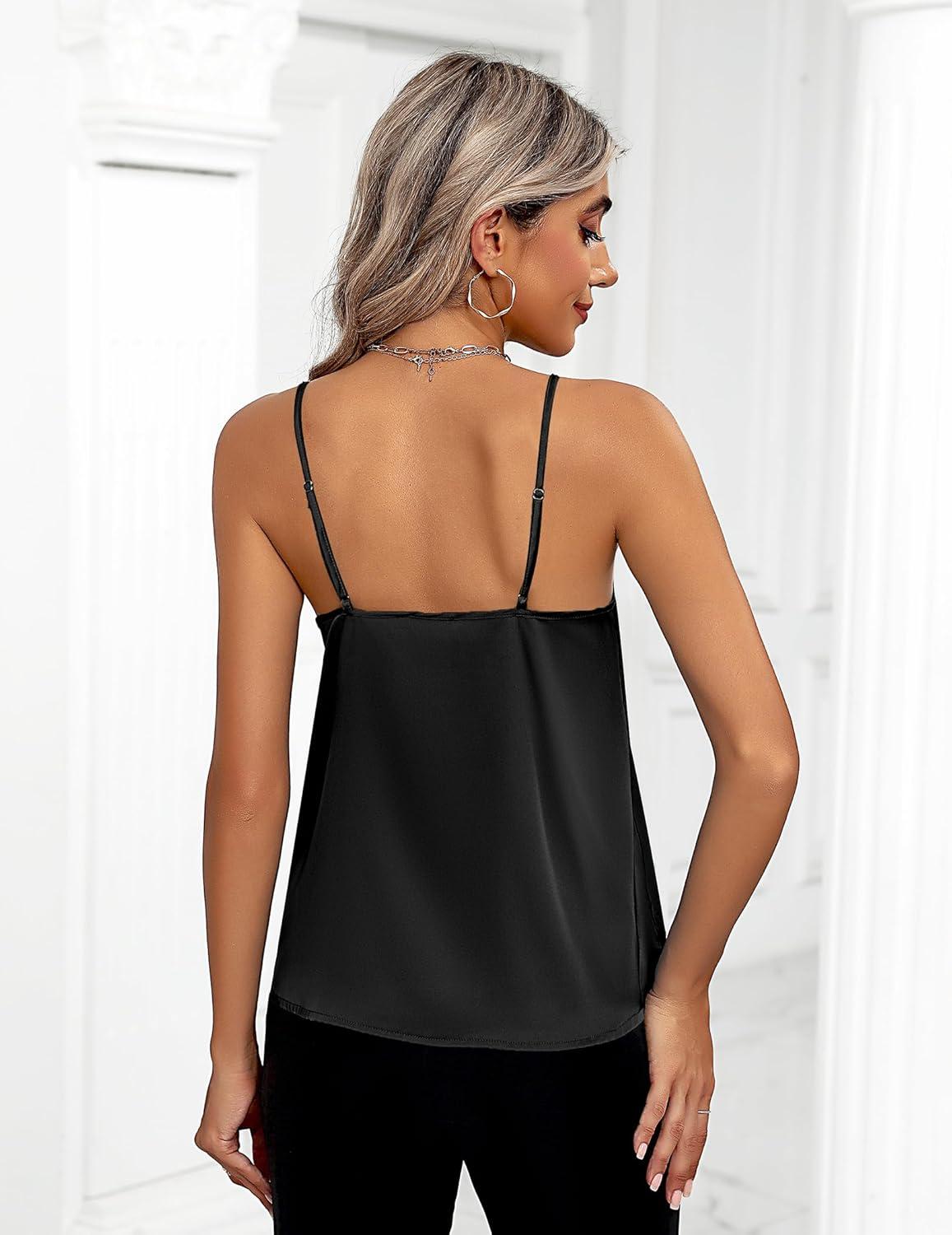 imageZeagoo Womens Silk Satin Tank Tops 2026 V Neck Adjustable Spaghetti Strap Sleeveless Camisole Summer Basic Blouse2 Pack Blackgreen